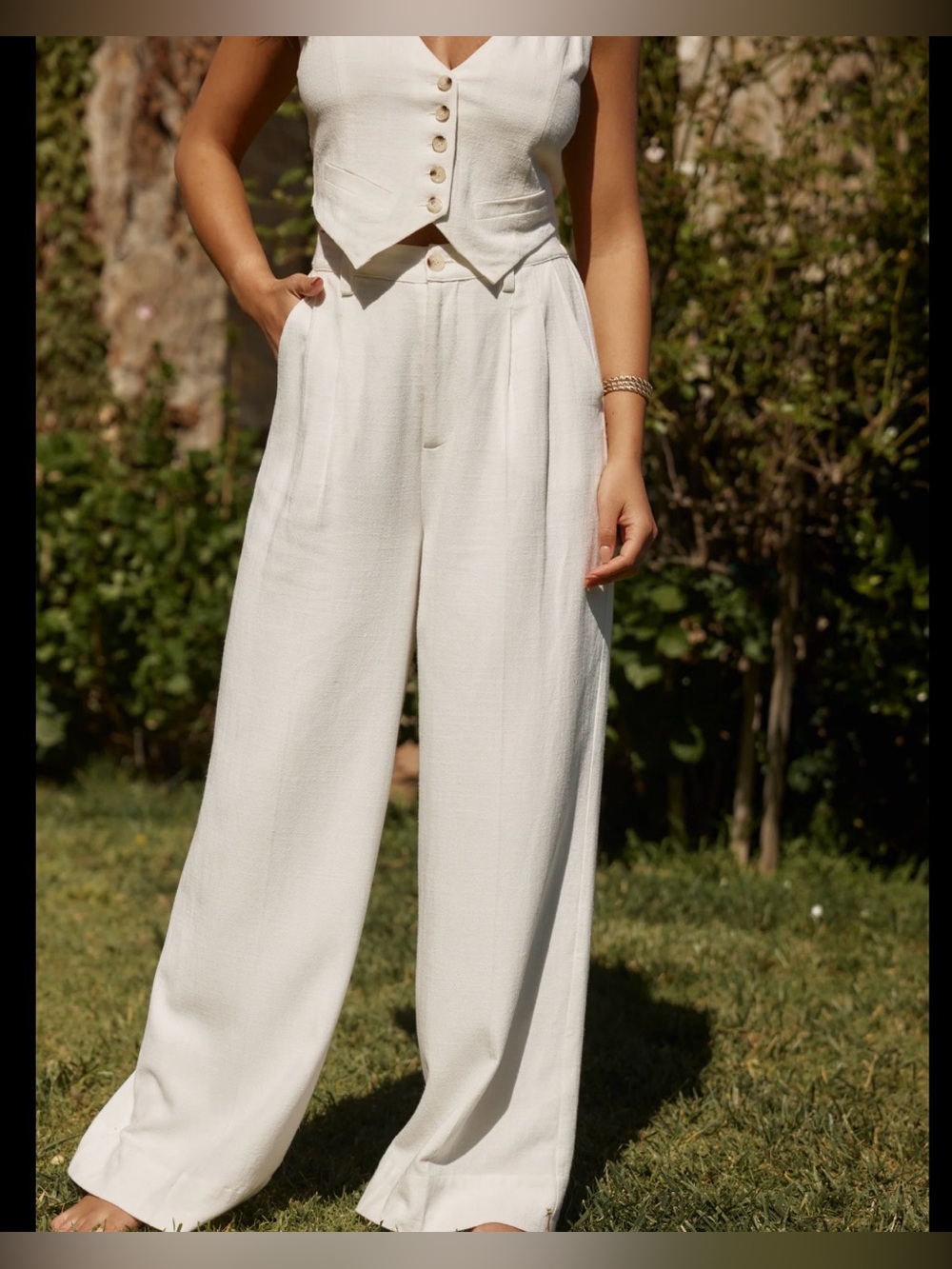 12th Tribe Ivory Wide-Leg High-Rise Trousers